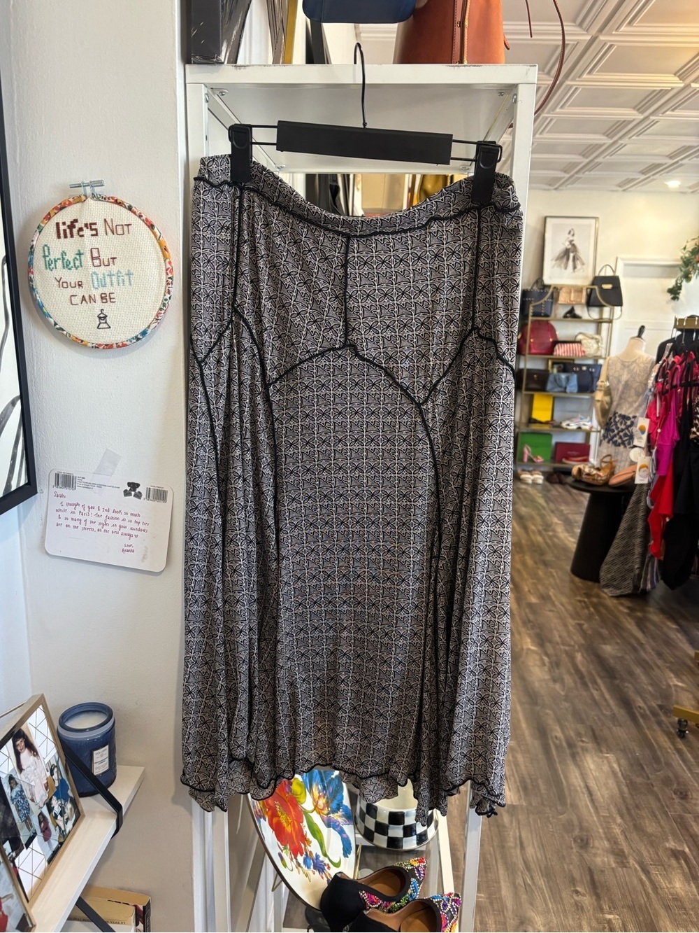 Max Studio Black and White Geometric Midi Skirt